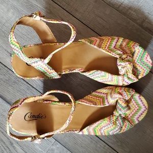 Candie's Vintage Platform Wedge Chunky Rainbow Heels Sandals Size 10